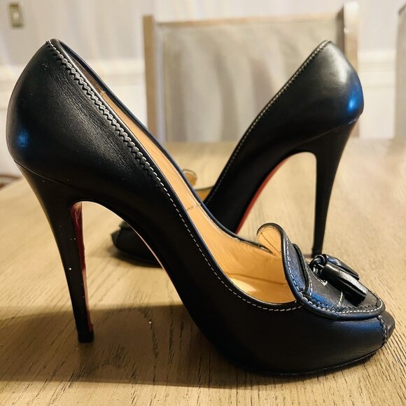 Christian Louboutin Alta Campus Heels Black Size 37.5 Peep Toe Red Bottoms - Picture 4 of 14